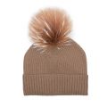 Womens Coffee/Brown White Tips Bobble Hat with Fur Pom 98663 by BKLYN from Hurleys