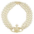 Vivienne Westwood Choker Womens Gold/Crystal Pearl 3 Row Pearl Bas Relief