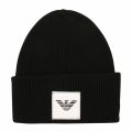 Mens Black Branded Patch Beanie Hat 45759 by Emporio Armani from Hurleys