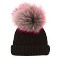 Womens Black, Grey & Hot Pink Wool Hat With Changeable Fur Pom 15844 by BKLYN from Hurleys