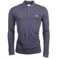 Mens Dark Grey & Navy Fine Stripe L/s Polo Shirt