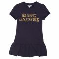 Girls Navy Embellished Logo Frill Dress 36545 by Marc Jacobs from Hurleys