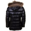 Womens Black Authentic Fur Hooded Shiny Jacket