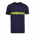 Mens Navy/Lime Logo Stripe Slim Fit Beach S/s T Shirt 74377 by BOSS from Hurleys