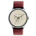 Mens Cream Dial Multifunctional Leather Strap Watch
