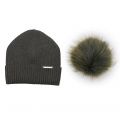 Womens Army Green/Lizard Bobble Hat with Fur Pom 98672 by BKLYN from Hurleys