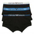 Mens Black/Blue Mix Waistband 3 Pack Trunks 106525 by Emporio Armani from Hurleys