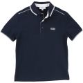 Boys Navy Tipped Branded S/s Polo Shirt
