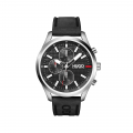 Mens Black/Silver Chase Leather Watch