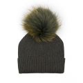 Womens Army Green/Lizard Bobble Hat with Fur Pom 98671 by BKLYN from Hurleys