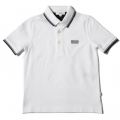 Boys White Branded S/s Polo Shirt