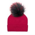 Womens Cherry Red/Black Red Tips Bobble Hat with Fur Pom 98676 by BKLYN from Hurleys