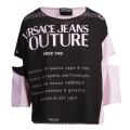 Womens Pink/Black Open Arm Branded S/s T Shirt 51200 by Versace Jeans Couture from Hurleys