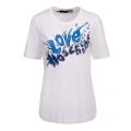 Womens White/Blue Splash Logo S/s T Shirt 85862 by Love Moschino from Hurleys