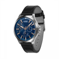 Mens Black/Blue/Silver Leap Leather Watch