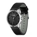 Mens Black/Silver First Leather Watch
