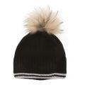 Womens Black Aboa Fur Beanie Hat 32211 by Pyrenex from Hurleys