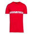 Mens Bright Red Logo Stripe Slim Fit Beach S/s T Shirt 45230 by BOSS from Hurleys