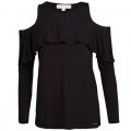 Womens Black Ruffle Cold Shoulder Top 18076 by Michael Kors from Hurleys