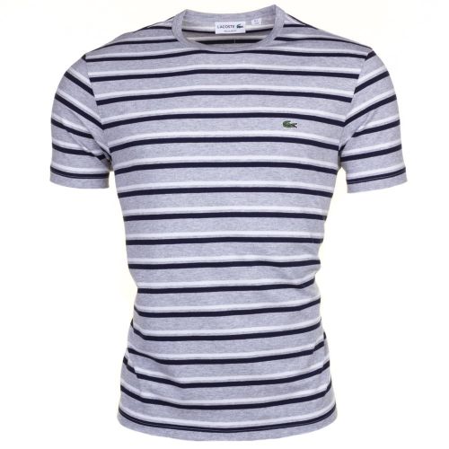 Mens Grey & Navy Striped Crew S/s Tee Shirt 61765 by Lacoste from Hurleys