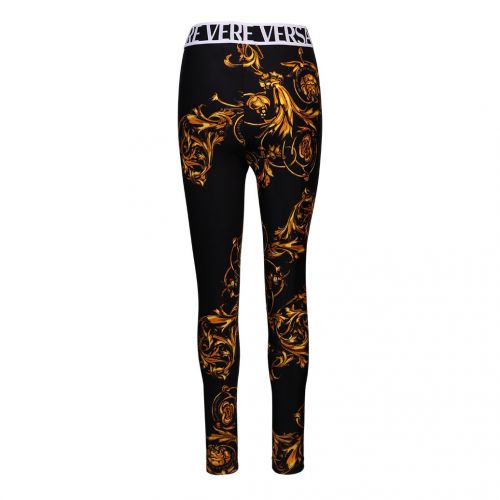 Womens Black/Gold Baroque Garland Leggings 101140 by Versace Jeans Couture from Hurleys