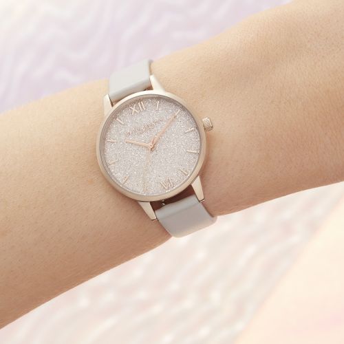 Womens Blush & Pale Gold Glitter Dial Vegan Strap Watch 49170 by Olivia Burton from Hurleys