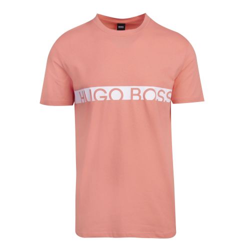Mens Salmon Logo Stripe Slim Fit Beach S/s T Shirt 74379 by BOSS from Hurleys