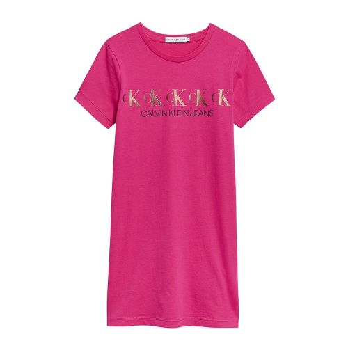 Girls Hot Magenta Repeat Foil Logo T Shirt Dress 90604 by Calvin Klein from Hurleys