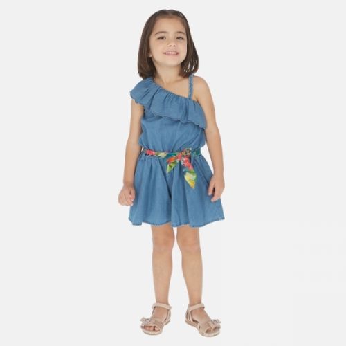 Girls Light Blue Frill Denim Playsuit 58347 by Mayoral from Hurleys