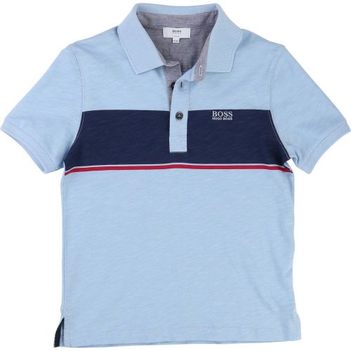 Boys Blue Block Stripe S/s Polo Shirt 16682 by BOSS from Hurleys