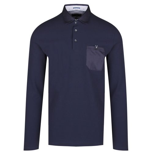 Mens Navy Leopard Woven Collar L/s Polo Shirt 35985 by Ted Baker from Hurleys