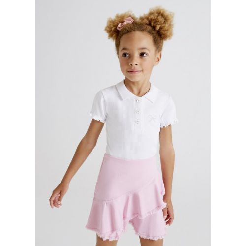 Girls White Ribbed Bow S/s Polo Shirt 106339 by Mayoral from Hurleys
