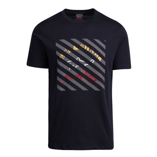 Mens Navy Branded Stripe Box S/s T Shirt 78097 by Paul And Shark from Hurleys