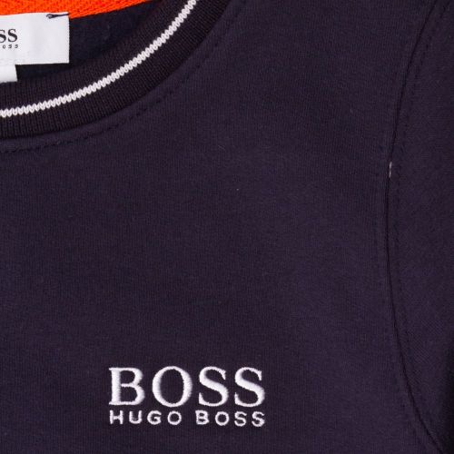 Boys Navy Tipped Crew Sweat Top 65438 by BOSS from Hurleys