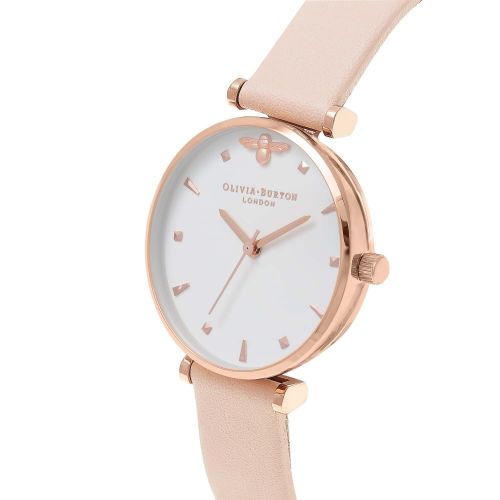 Womens Nude Peach & Rose Gold Queen Bee T-Bar Watch 18269 by Olivia Burton from Hurleys