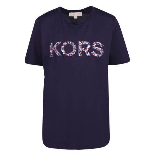 Womens True Navy Kors Floral Logo S/s T Shirt 58667 by Michael Kors from Hurleys