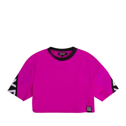 Girls Hot Pink Branded Cropped S/s T Shirt 75337 by DKNY from Hurleys