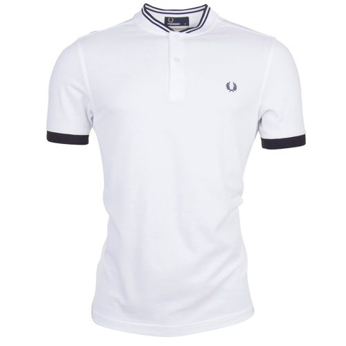 Mens White Bomber Collar Pique S/s Polo Shirt 71449 by Fred Perry from Hurleys