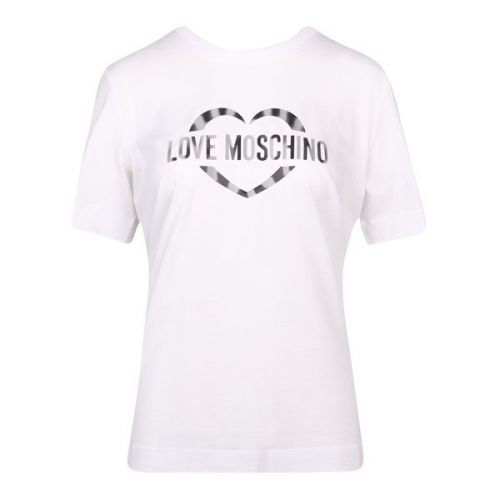 Womens Optical White Foil Logo S/s T Shirt 110542 by Love Moschino from Hurleys