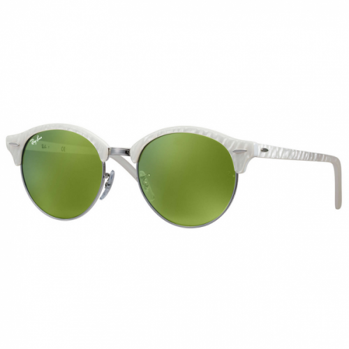 Top Wrinkled White & Green Mirror RB4246 Clubround Sunglasses 54360 by Ray-Ban from Hurleys