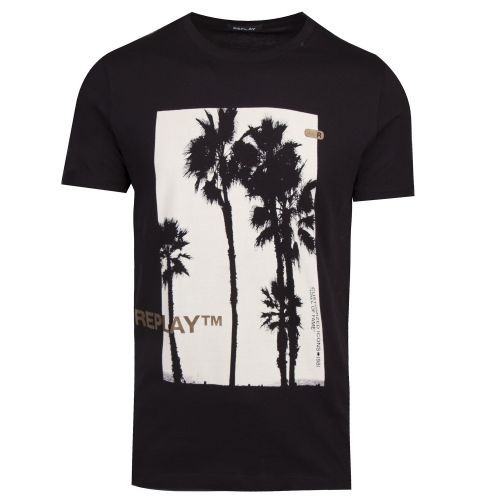 Mens Black Palm Tree S/s T Shirt 41134 by Replay from Hurleys
