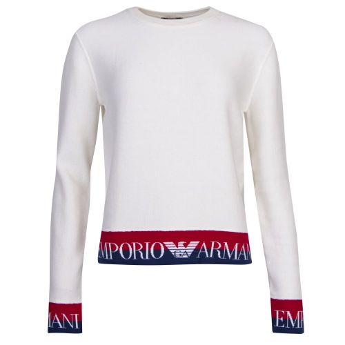 Womens White Logo Trim Knitted Top 19870 by Emporio Armani from Hurleys