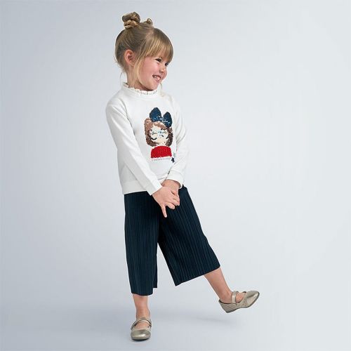 Girls Cream/Navy Sequin Girl Top + Culottes Set 74959 by Mayoral from Hurleys