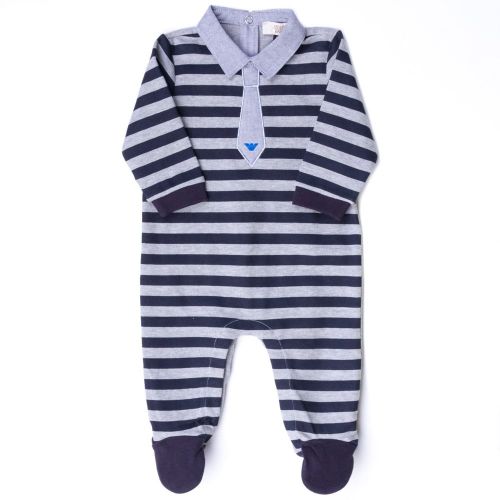 Baby Grey & Navy Striped Polo Shirt Romper Suit 62515 by Armani Junior from Hurleys