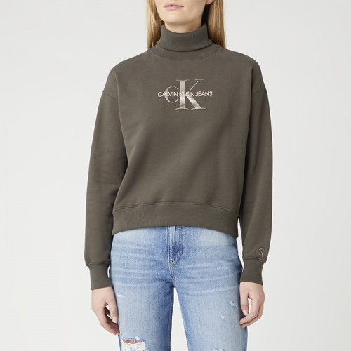 Womens Black Olive Mid Scale Monogram Roll Neck Sweat Top 96785 by Calvin Klein from Hurleys