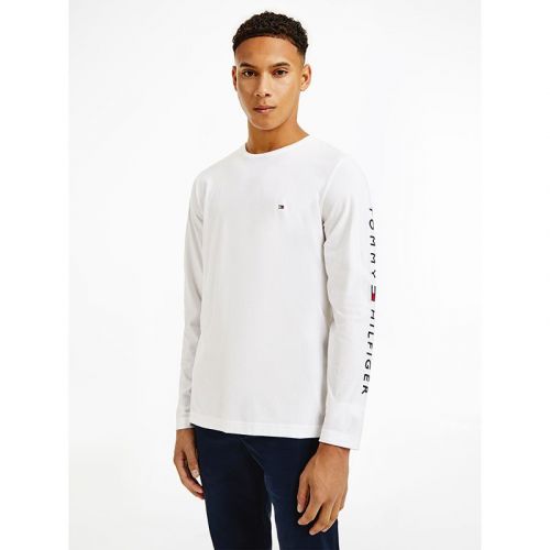 Mens White Tommy Logo Arm L/s T Shirt 108373 by Tommy Hilfiger from Hurleys