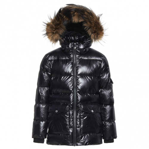 Girls Black Authentic Shiny Fur Hooded Jacket 102942 by Pyrenex from Hurleys