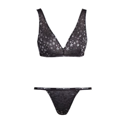 Womens Black Comet Lace Bra & Thong Set 80954 by Emporio Armani Bodywear from Hurleys