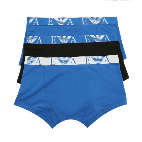 Mens Blue/Black Monogram 3 Pack Trunks 106532 by Emporio Armani from Hurleys