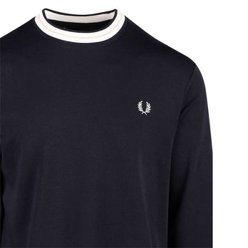 Mens Navy Tramline Tipped L/s T Shirt 108879 by Fred Perry from Hurleys